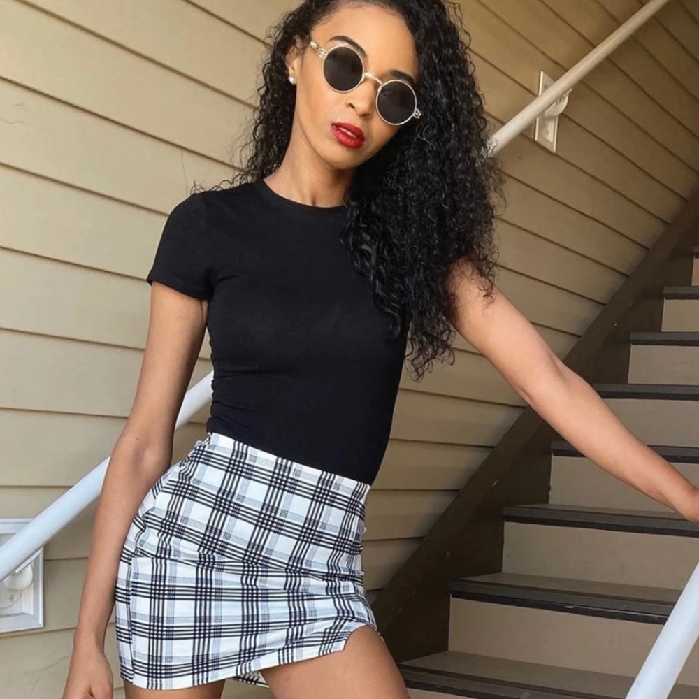 Plaid Side Slit Mini Skirt